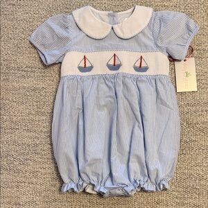 Cecil and Lou Toddler Blue Smocked Sailboat Bubble 2T